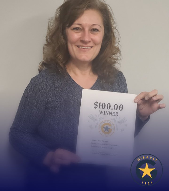 GibaultInc's tweet photo. Congratulations to Amy Atchley, Gibault CFO!! Her name was drawn to receive an extra $100 on her paycheck.   Amy has been with us for 17 years.  She and her husband recently became empty nesters and hope to enjoy a vacation get away soon! 😊👏 https://t.co/sOQLKlIJnJ
