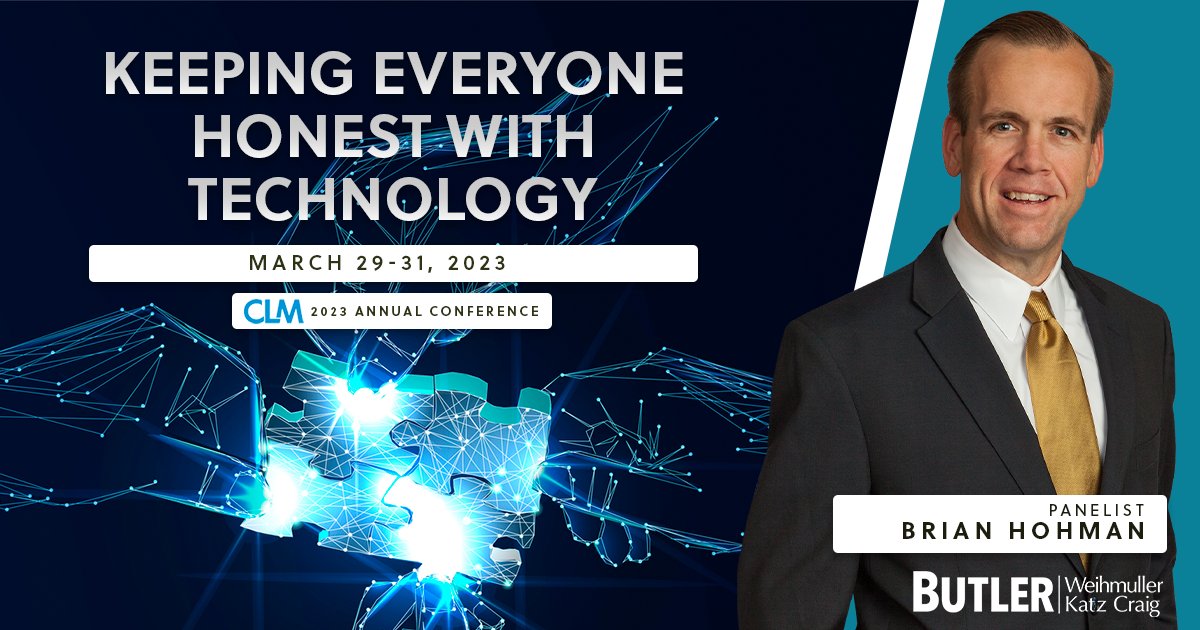 COMING UP: Join Partner Brian Hohman as he collaborates with Dean Meyers and Zane Sadik for the #CLM ’s one-of-a-kind Annual Conference in Tampa on March 29-31. Click here to learn more: butler.legal/keeping-everyo…
#ButlerLegal #insurance