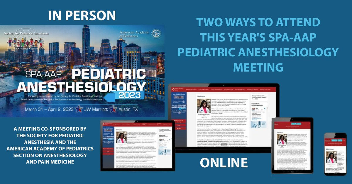 SPA (@PediAnesthesia) on Twitter photo 2023-03-23 16:00:40 Our hybrid meeting format offers two great ways to attend the SPA-AAP Pediatric Anesthesiology 2023 meeting. There is still time to register for our full slate of activities. Register now! ow.ly/hP7q50Nq4O7 #PedsAnes23 #PedAnes #anesthesiology #anesthesia Our hybrid meeting format offers two great ways to attend the SPA-AAP Pediatric Anesthesiology 2023 meeting. There is still time to register for our full slate of activities. Register now! ow.ly/hP7q50Nq4O7 #PedsAnes23 #PedAnes #anesthesiology #anesthesia