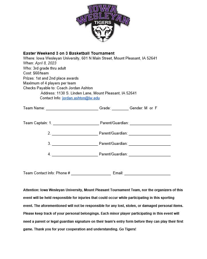 Men's Basketball: Tiger Men's Basketball to Host Easter Weekend 3 on 3 Tournament

#WeAreIW  - iwtigers.com/article/3656