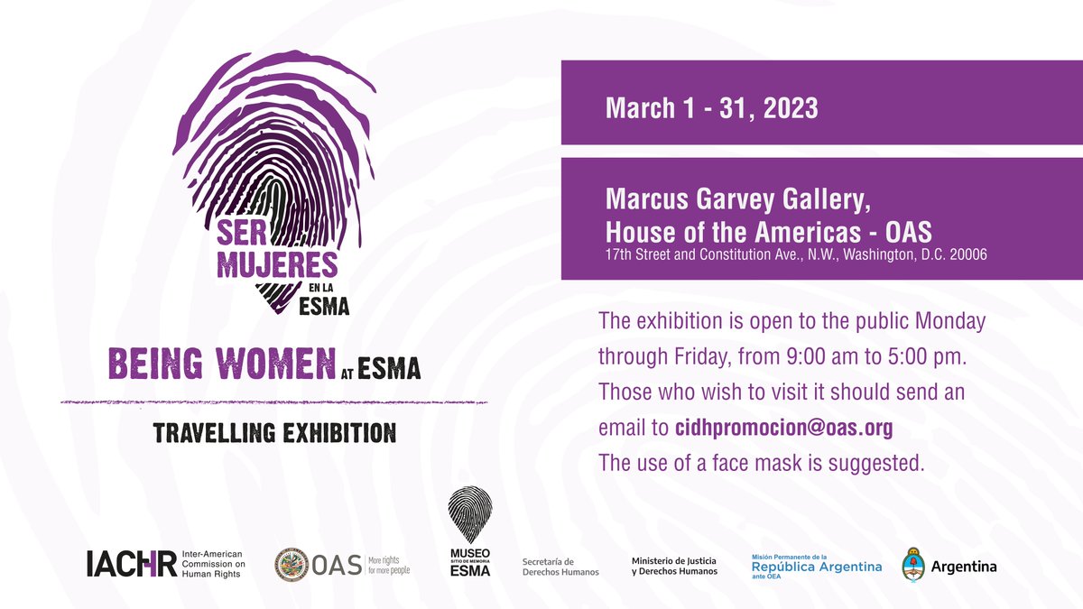 CIDH's tweet photo. Recognizing gender-based violence in contexts of dictatorship and armed conflict is key to the processes of #MemoryTruthandJustice.
👉 Visit the traveling exhibition "Being Women in ESMA" to learn about the testimonies of women in this center and their denunciation processes. https://t.co/u4F90EQDvl