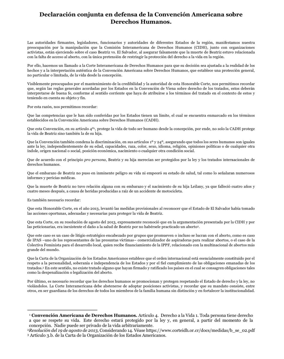 VickyVillarruel's tweet photo. Hoy firmamos con @JMilei la declaración dirigida a la @CorteIDH reclamando q no se manipule la letra de la Declaración Americana de DDHH ratificada por nuestro país y no se distorsionen los hechos en el caso Beatriz vs El Salvador. #FrenemosElAborto #AmericaLatinaEsProvida https://t.co/LGJXiPBbkK
