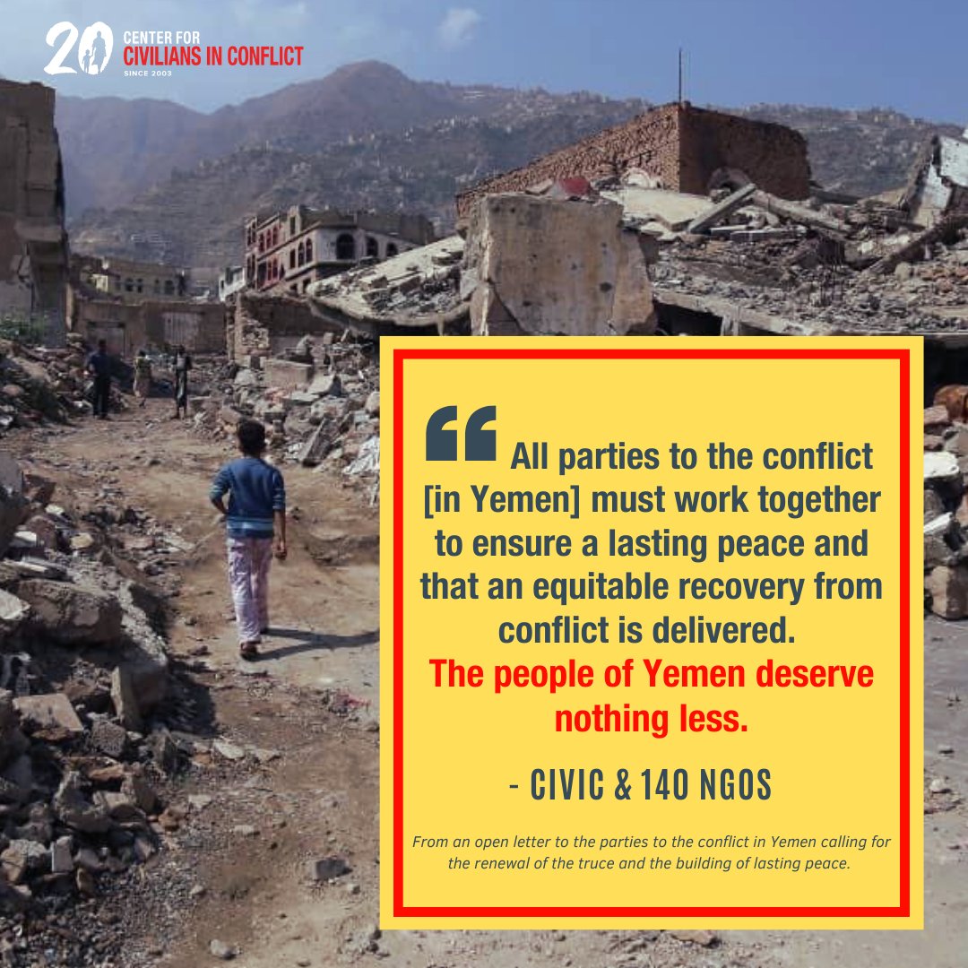 CivCenter's tweet photo. CIVIC, alongside 140 NGOs, marks 8 long years of conflict in #Yemen by calling on all involved parties to initiate "steps towards a real, long-lasting, &amp; inclusive" peace process. Read the joint letter here, w/ more to follow in a press statement tomorrow: https://t.co/yBzW6TcWlR https://t.co/pJ3FTnF8Sl