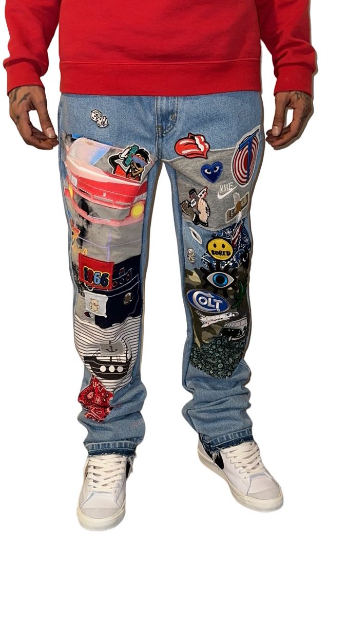 alexandervonnn's tweet image. #patchworkjeans #1of1 #customjeans