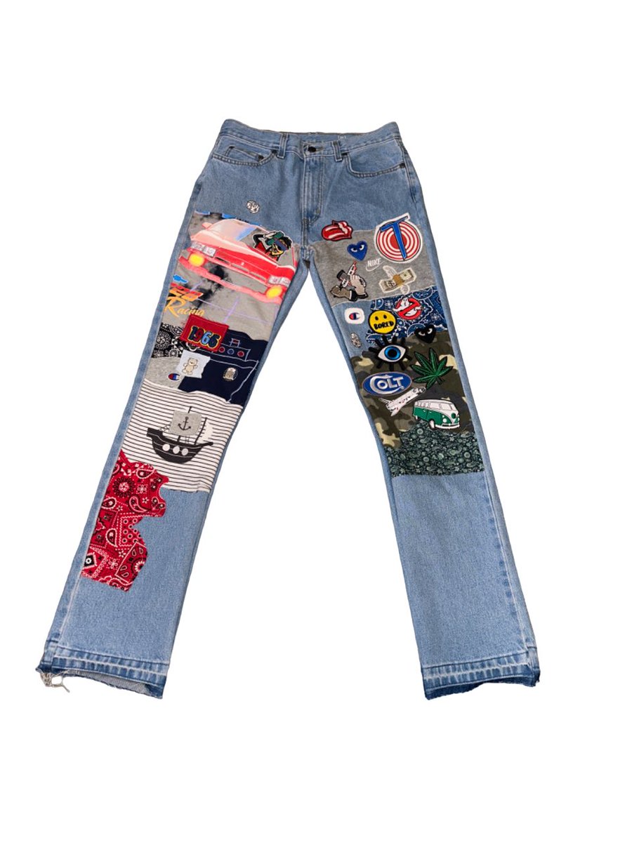 alexandervonnn's tweet image. #patchworkjeans #1of1 #customjeans