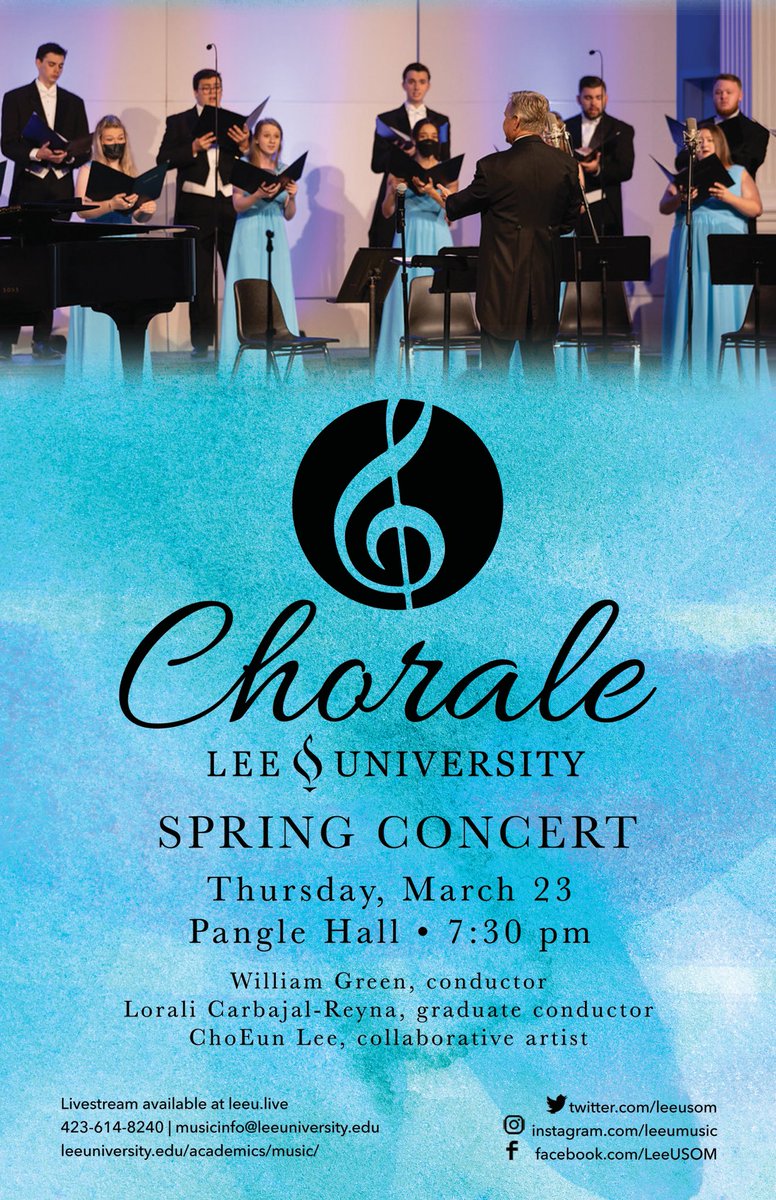 Come join us tonight at 7:30PM in Pangle Hall to hear some wonderful music by the Lee University Chorale! 

#leeuniversity #leeusom #musicwithpurpose