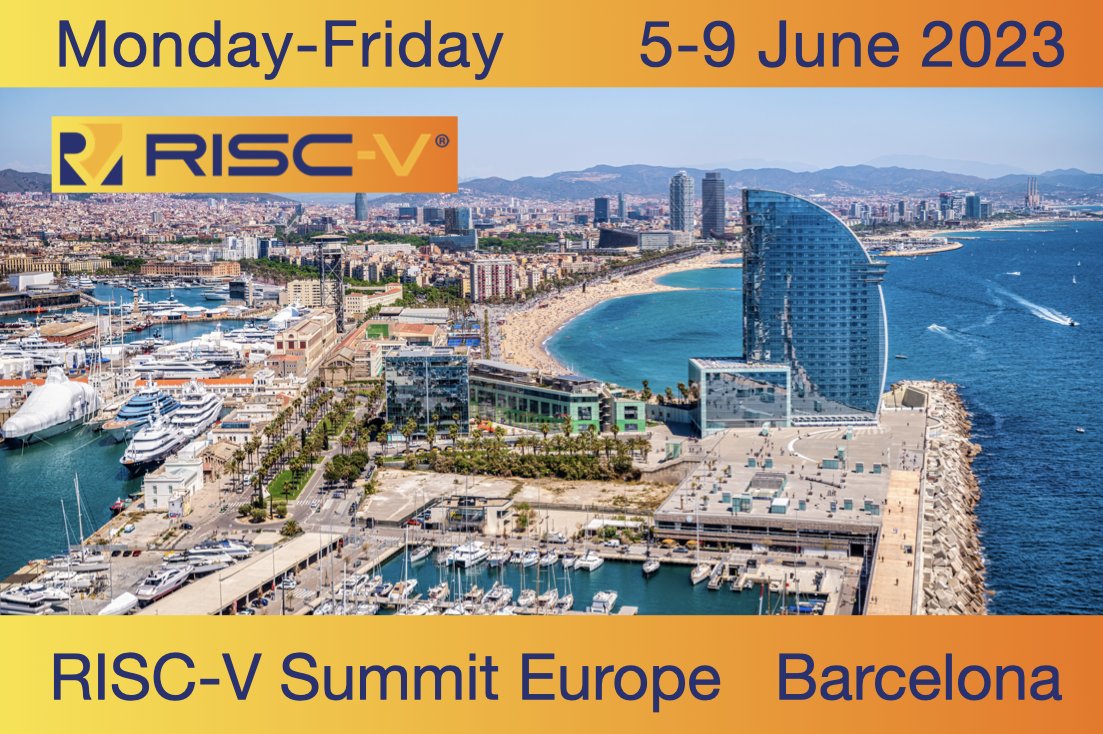 risc_v's tweet photo. Experience the future of open computing in Europe! Save the date and join us at #RISCVSummitEurope from June 5-9 in Barcelona. Learn more and register here: https://t.co/NsshRXRu4L #RISCVeverywhere https://t.co/1DmBriVfLp