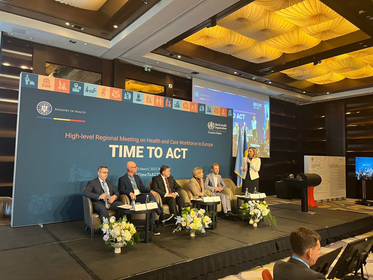 Today at #TimeToACT2023 WHO regional meeting, co-organized by @WHO_Europe and the Romanian Ministry of Health. Discussing strategies for improving healthcare services by investing in education, mental health and empowerment of health & care workforce. The time to act is now!