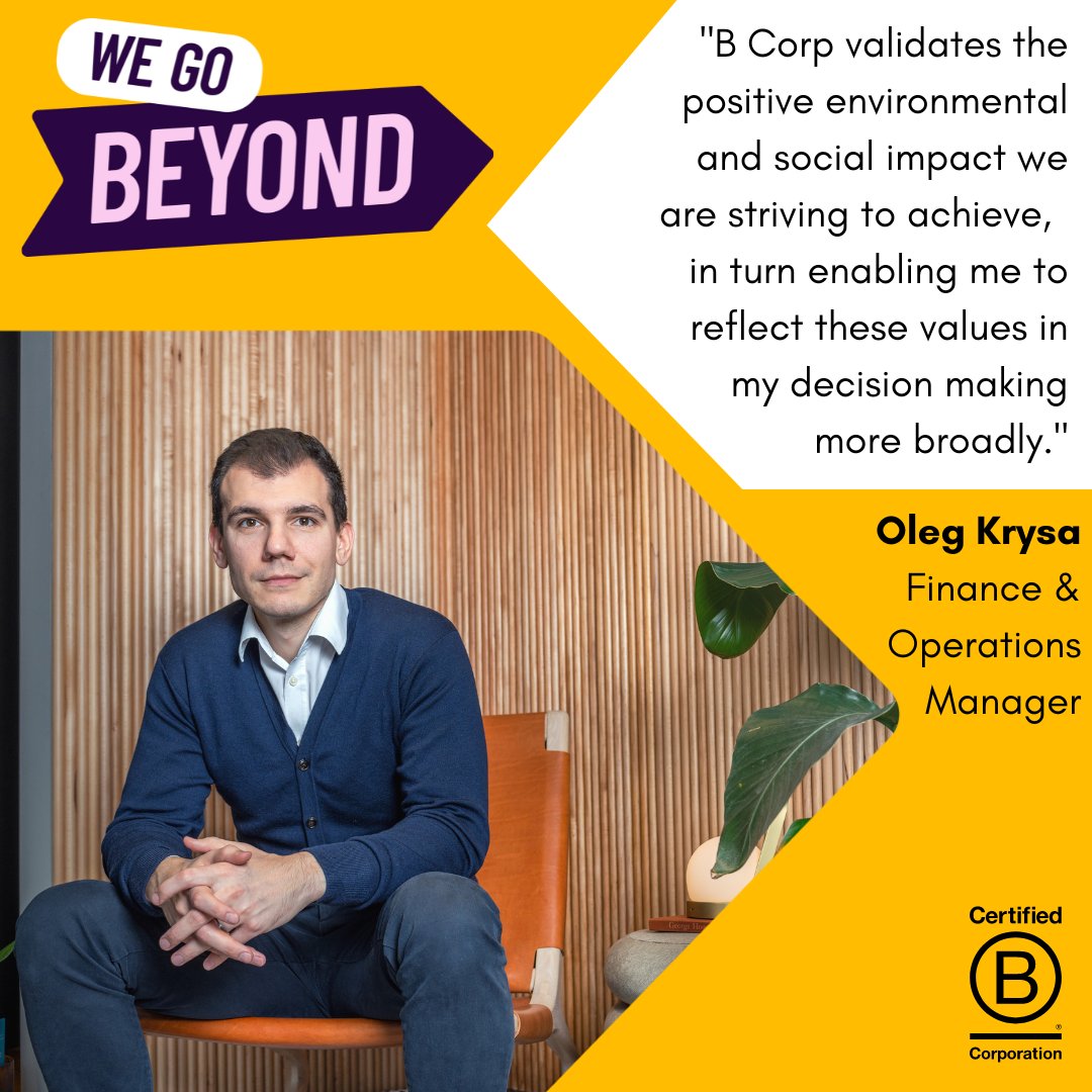 #BCorp, and the wider organisation <a href="/BCorporation/">B Lab</a>, aims to inspire and push businesses to be and do better. 

Have a read about the bigger impact #BCorporation has had for our Finance &amp; Operations Manager, Oleg Krysa.

<a href="/BCorpUK/">B Corp UK</a>

#BCorporation #BCorpCommunity #BuildingFOREward
