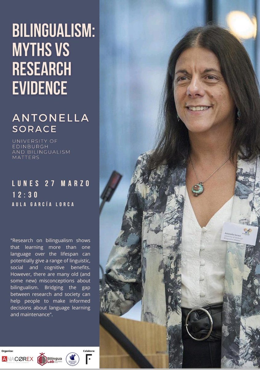MontanoSLA's tweet photo. You cannot miss this! Antonella Sorace's upcoming talk at @CanalUGR! Organised by the #ANACOREX team and @bilingualab_ugr! https://t.co/VIGIC3TnsG