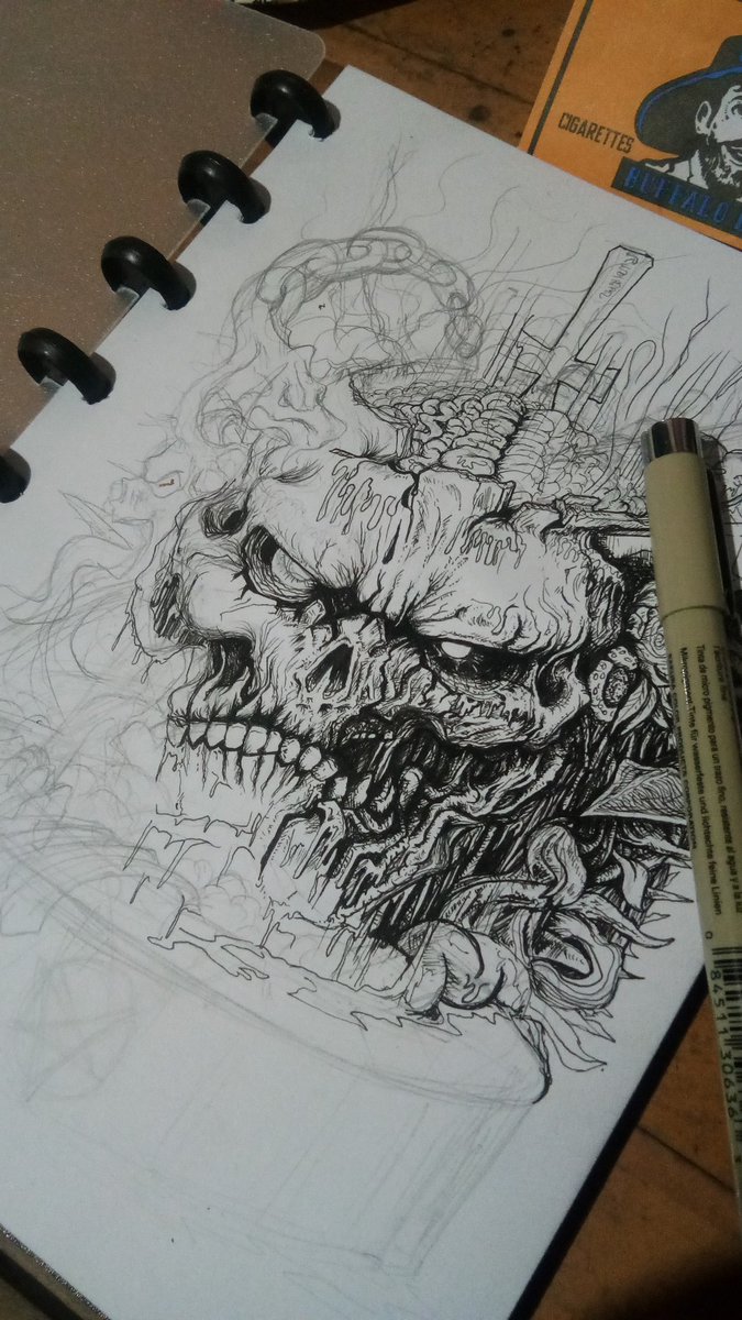 Night sketching,, still on progress,, 
#drawing #illustration #sketch #darkart #skull #skullart #horror #horrorsketches #horrorart #ink