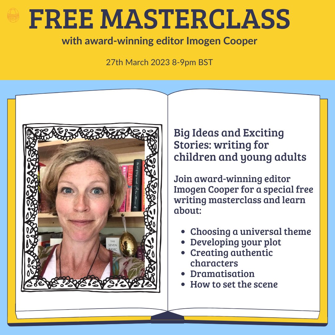 There’s still time to join our FREE masterclass ⏰ Imogen Cooper will be exploring, Big Ideas and Exciting Stories: writing fiction for children and young adults. *Everyone who signs up will receive a link for the recording. Find out how to sign up > goldeneggacademy.co.uk/freemasterclas…