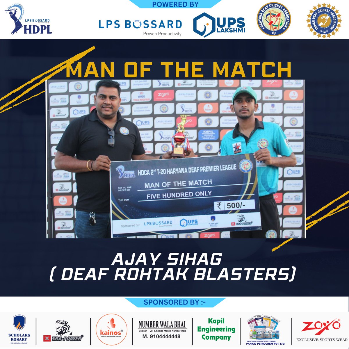 DeafHaryana's tweet photo. Man of the matches for HDCA 2nd Haryana Deaf Preimer League 

#lpsboosard #ScholarsRosary #xtrapowertools #kaions #numberwalabhai #kapiarora #IndianDeafCricketAssociation #PremierLeague #hca @RajeshJain35 @GugnaniRavi @XtraPowerTools @indian_deaf https://t.co/w6siptdXsl