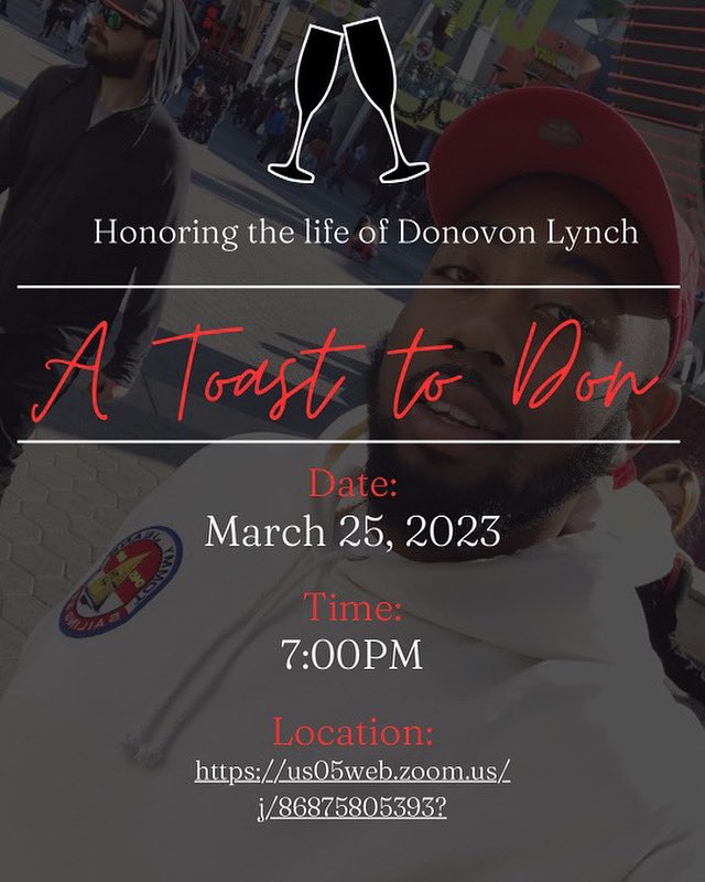 justice4DonL's tweet photo. Rather than doing a candlelight this year the Lynch family has decided to do a small family gathering at an undisclosed location. We know that you all loved Donovon immensely so we ask that you join the Lynch family at 7pm for “A Toast to Don”. #LLDon🕊
https://t.co/gYxAfMwrtg https://t.co/uIixuNjVoJ