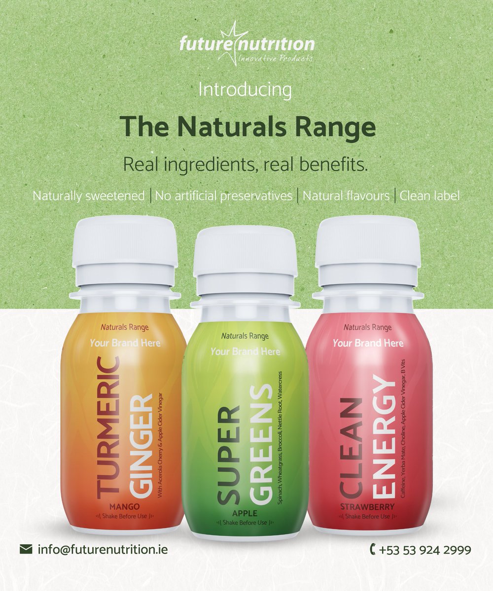 F_Nutrition's tweet photo. Powered by nature, our new for 2023 Naturals Range shot concepts are naturally sweetened and free from artificial preservatives and flavours. The Naturals Range shot concepts are available under private label and can be tailored to your brands specific needs. #FutureNutrition https://t.co/x3vxA07c4O