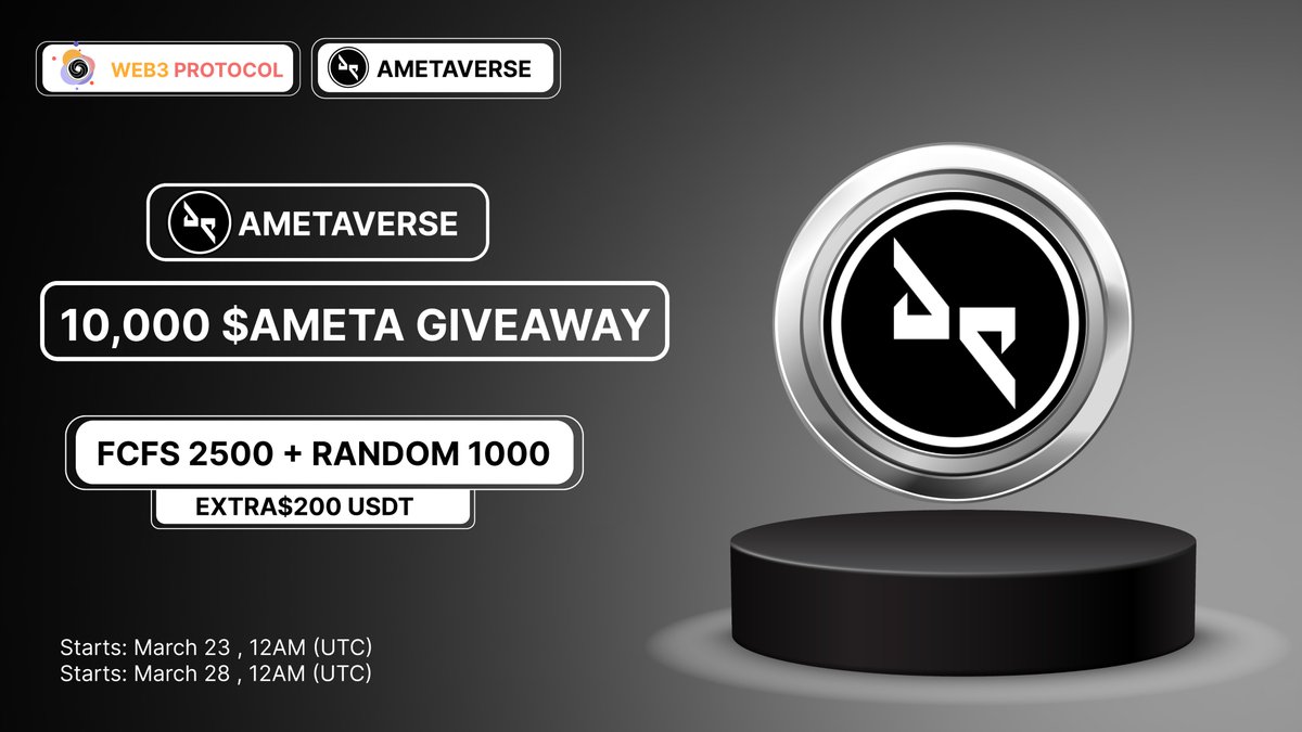Web3_Protocol's tweet photo. 🎉Web3 Protocol X Ametaverse Giveaway

 🏆Prize Pool:- 10,000 $AMETA (FCFS) + 200 USDT

To Enter:- 
✔️Follow  @Web3_Protocol &amp; @AMETAVERSE_
✔️Like and RT 3 friends
✔️ Fill form :- https://t.co/wBbktoP4fC

#Airdrop #Giveaway #Giveaways #Airdrops #Ametaverse https://t.co/L96ghPfQIV