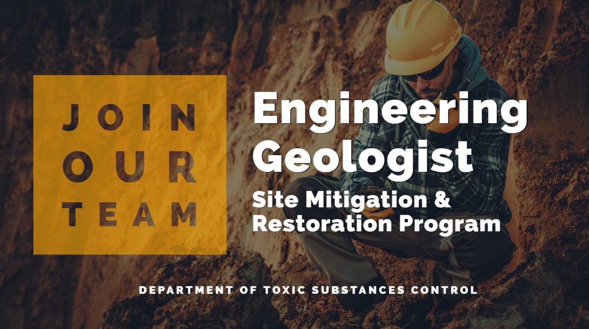 CaliforniaDTSC's tweet photo. #DTSC is #hiring an #EngineeringGeologist to join our Site Mitigation & Restoration program! This position is based in #Berkeley - a hybrid telework schedule is available for the right candidate.
Apply: https://t.co/rs5MqTuie1 #EastBay #SFBayArea https://t.co/mpIED4sOXD
