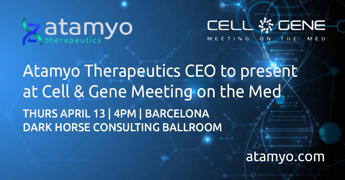 AtamyoTX's tweet photo. @atamyotx will be at #MeetingontheMed in Barcelona to present a company overview.  Atamyo’s most advanced programs address different forms of #LGMD, with a clinical-stage program targeting LGMD-R9.#CellandGene #CGMed23 https://t.co/m6A5epNQ6L