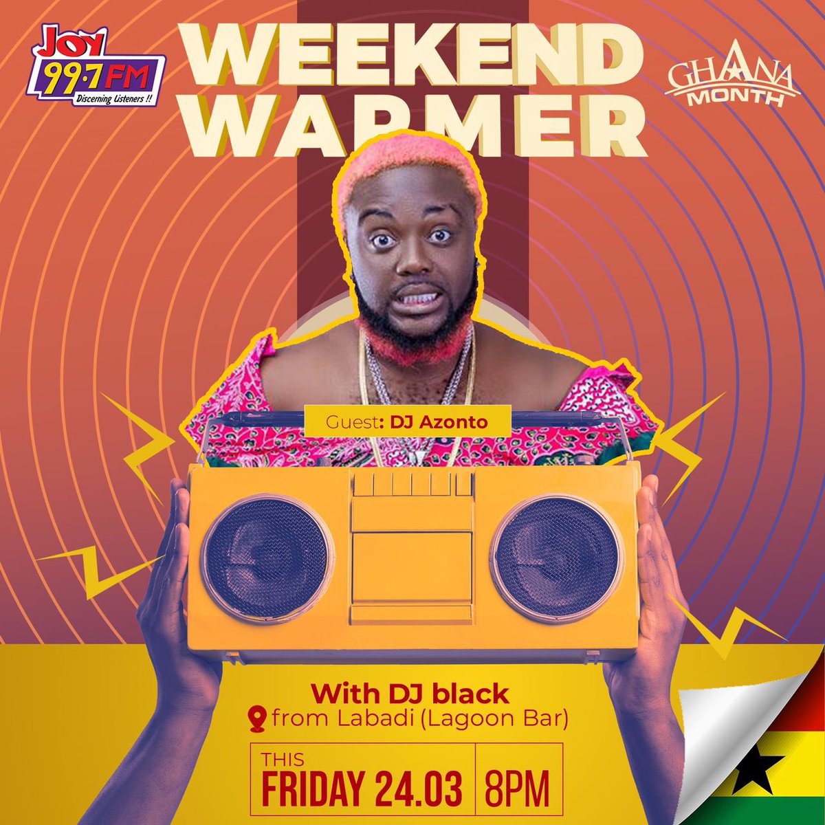 Joy997FM's tweet photo. Weekend Warmer will be live this Friday at Lagoon bar, 8pm with his royal blackness @djblack alongside βfa no fomβ hit maker @DeeJayAzonto. #WeekendWarmer https://t.co/1hgu4pHEpP