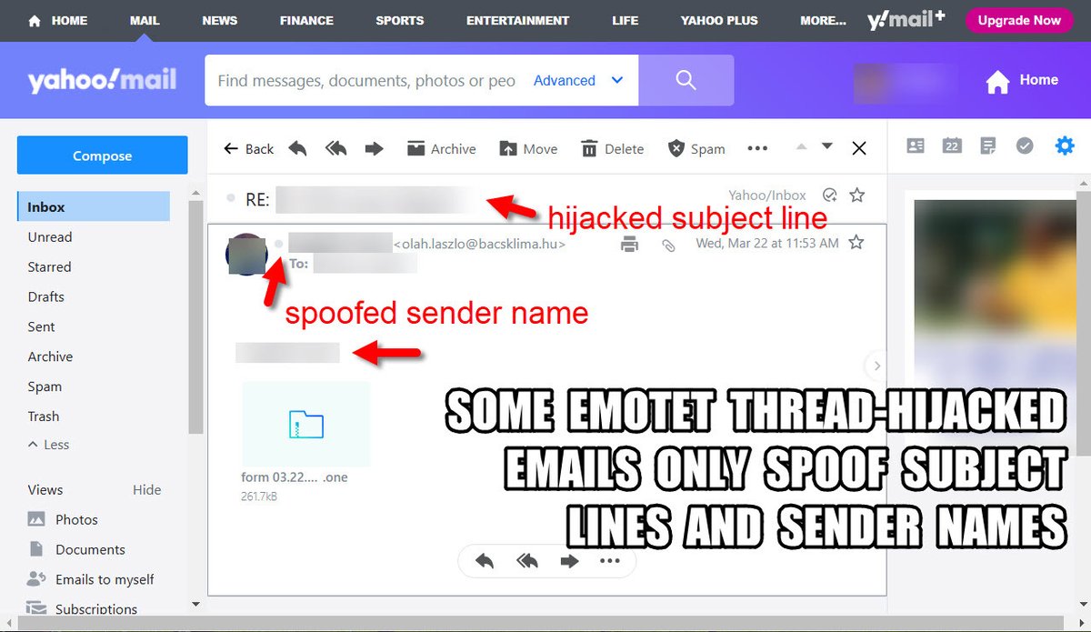 Unit42_Intel's tweet image. 2023-03-22 (Wed): What do #Emotet emails look like? They're often caught by spam filters but can make it to your inbox. Thread-hijacked or generic messages spoofing people you've previously received emails from. IoCs from five recent epoch 4 examples: bit.ly/3LOA7BN