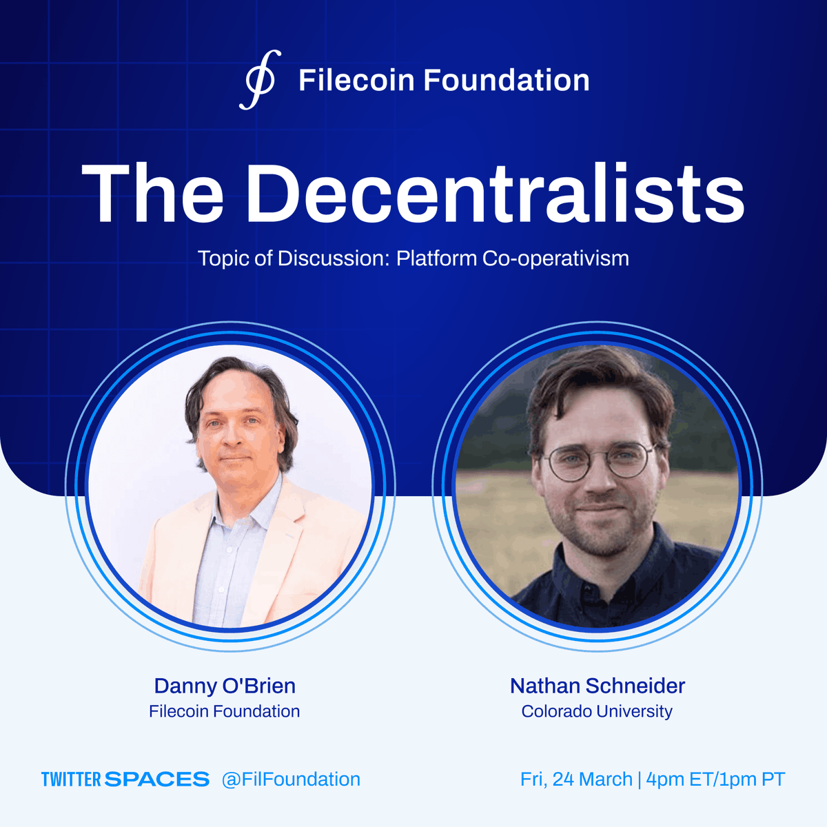 FilFoundation's tweet photo. Join us tomorrow at 4pm ET / 1pm PT for the next episode of #TheDecentralists on Twitter Spaces. This episode, we will once again be joined by @ntnsndr for a great discussion on platform cooperativism, Sacred Stacks, and more. Make sure to set a reminder! 
https://t.co/QbftbnR27v https://t.co/m4FeHE1cWd