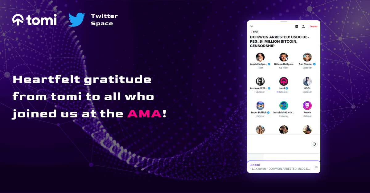 tomipioneers's tweet photo. Thank you so much to everyone who joined our Twitter Space today. Your presence and participation are greatly appreciated! A special thanks to @LayahHeilpern  for hosting us and making this event possible. https://t.co/LueZKv29jc