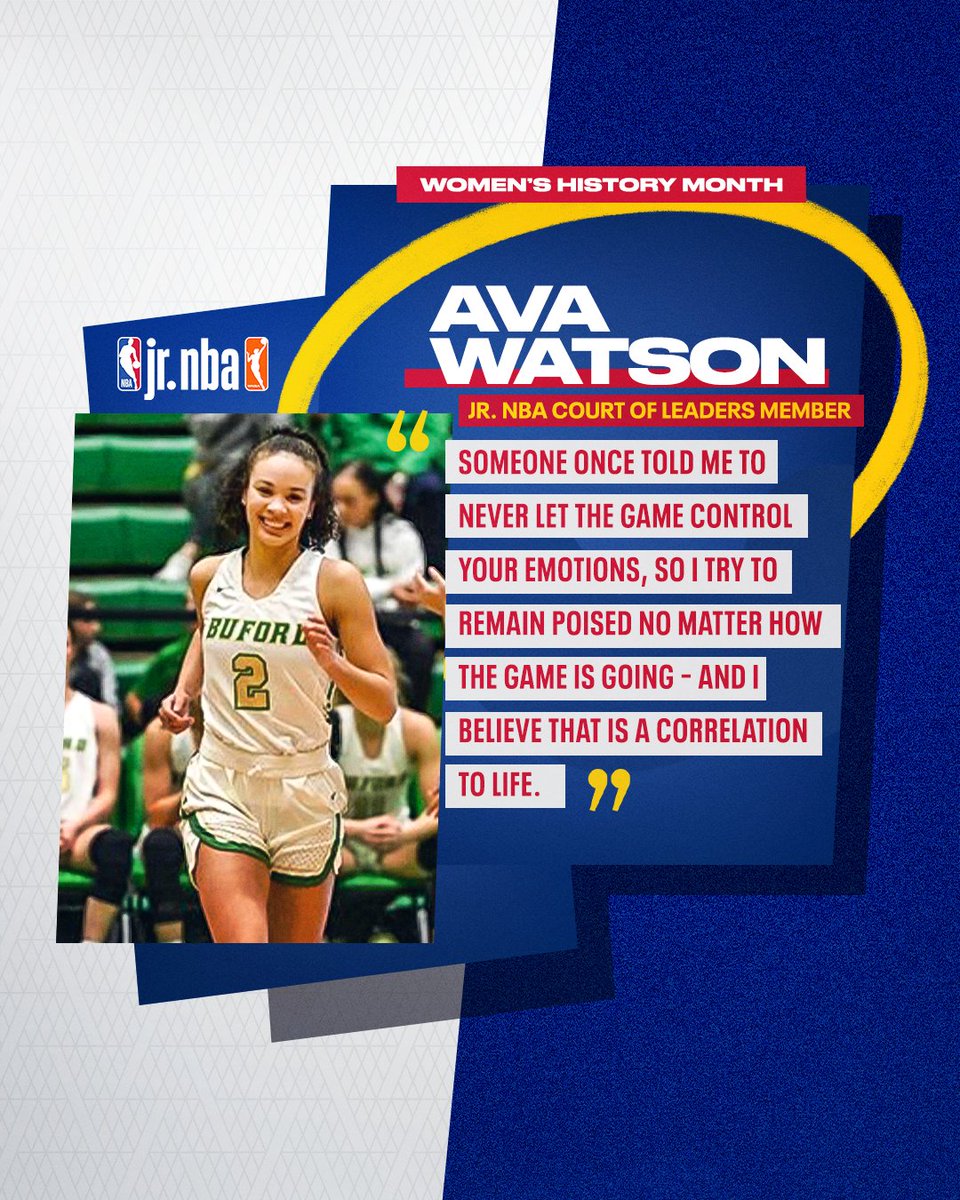 As part of #WomensHistoryMonth, our #JrNBA Court of Leaders Member @Ava_Watson2024 shares the importance of never letting the game control her emotions. 🔥