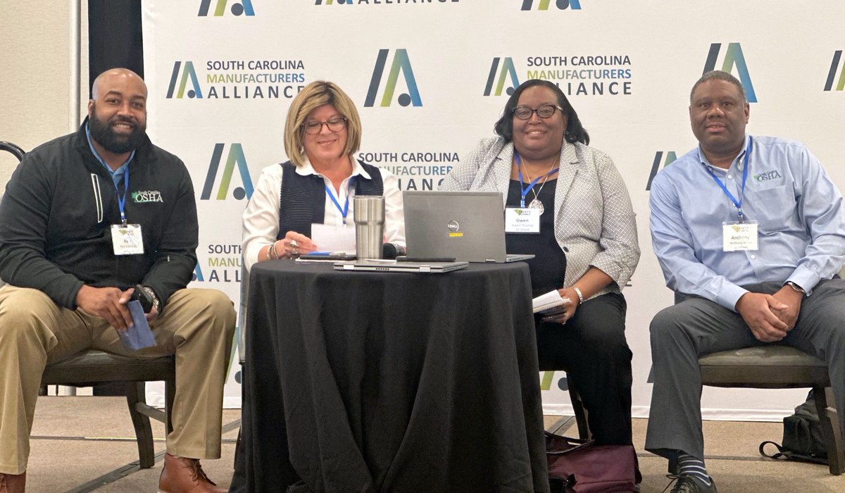 SC_OSHA's tweet photo. Thank you to the SC Manufacturers Alliance @SCManufacturers for including our SC OSHA staff in your workplace Safety Summit this week. #SafetyFirst #SCOSHA #network #scmanufacturers #scmanufacturersalliance https://t.co/XxJ0QH8OoA
