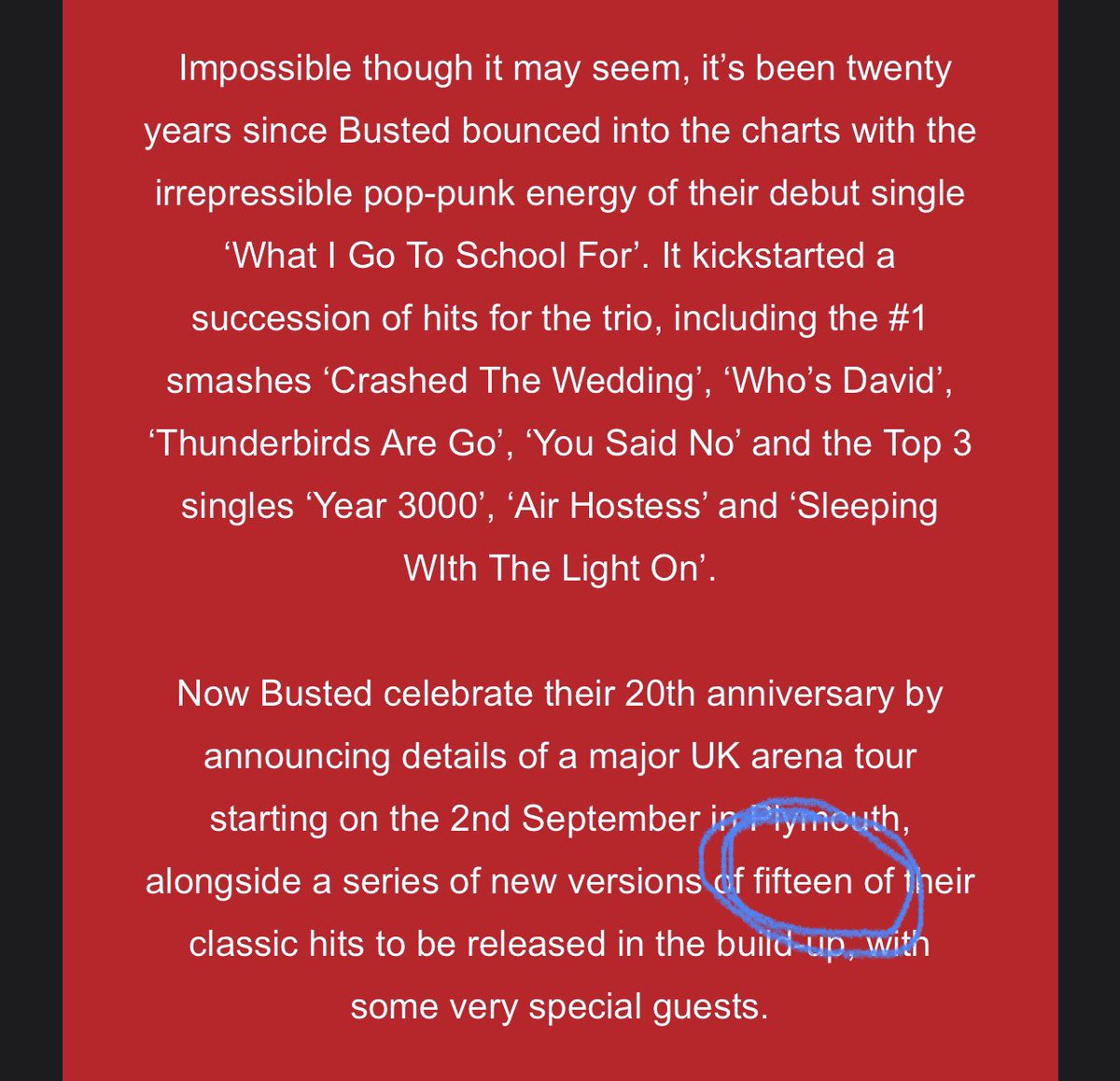 So much hype! @busted 🙌🏻🙌🏻

It’s not just Loser Kid that’s been re-recorded. 14 more songs!!! I NEED TO KNOW WHICH SONGS!??? 😂😂
@CharlieSimpson 
@mattjwillis 
@JamesBourne 

#busted20
#busted