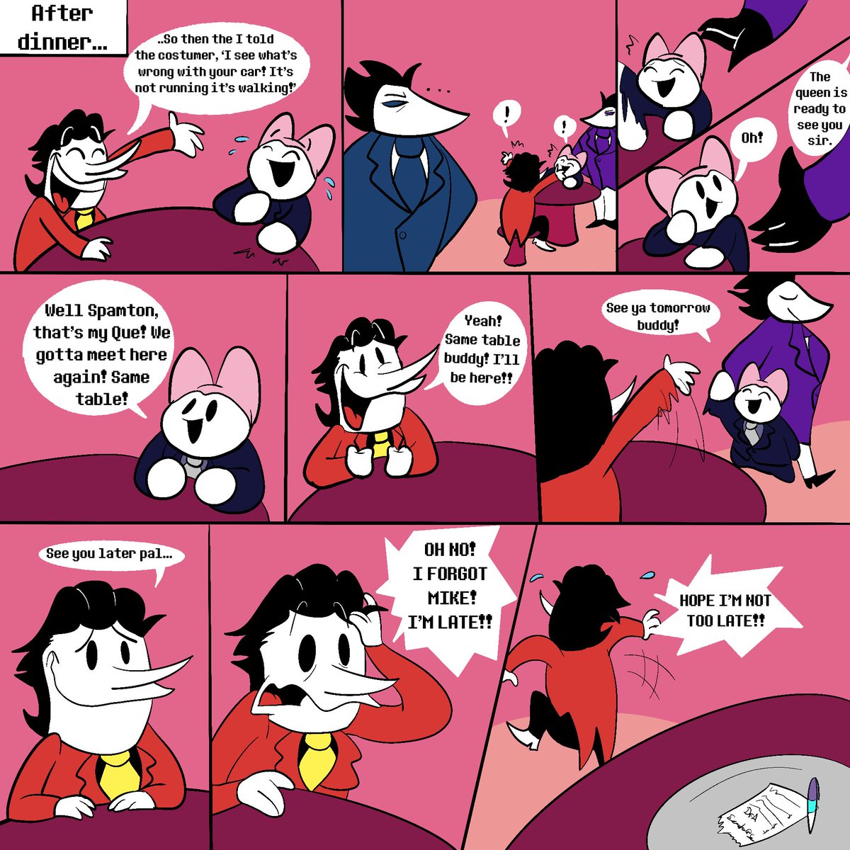 Dr_Angel_23's tweet photo. Page 4 is finally back on track! Time for another day for these fine pals ππ€²β¨π #deltarune #spamton #bigshotspamton #plugboy #swatchlings https://t.co/ULoCAAqEOY