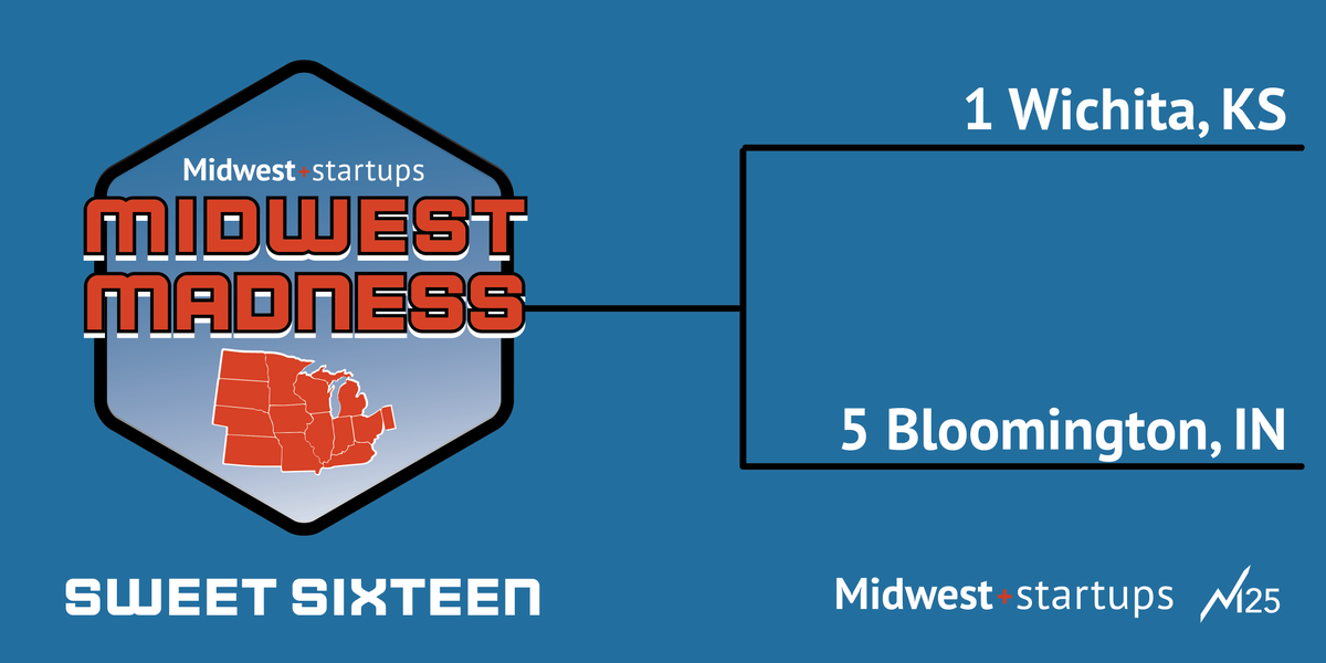MidwestStartups's tweet photo. In the first #MidwestMadness2023 Sweet Sixteen Region B matchup, we have 1 Wichita, KS up against 2021 Champs Bloomington, IN. https://t.co/3bQYSqe0DX
