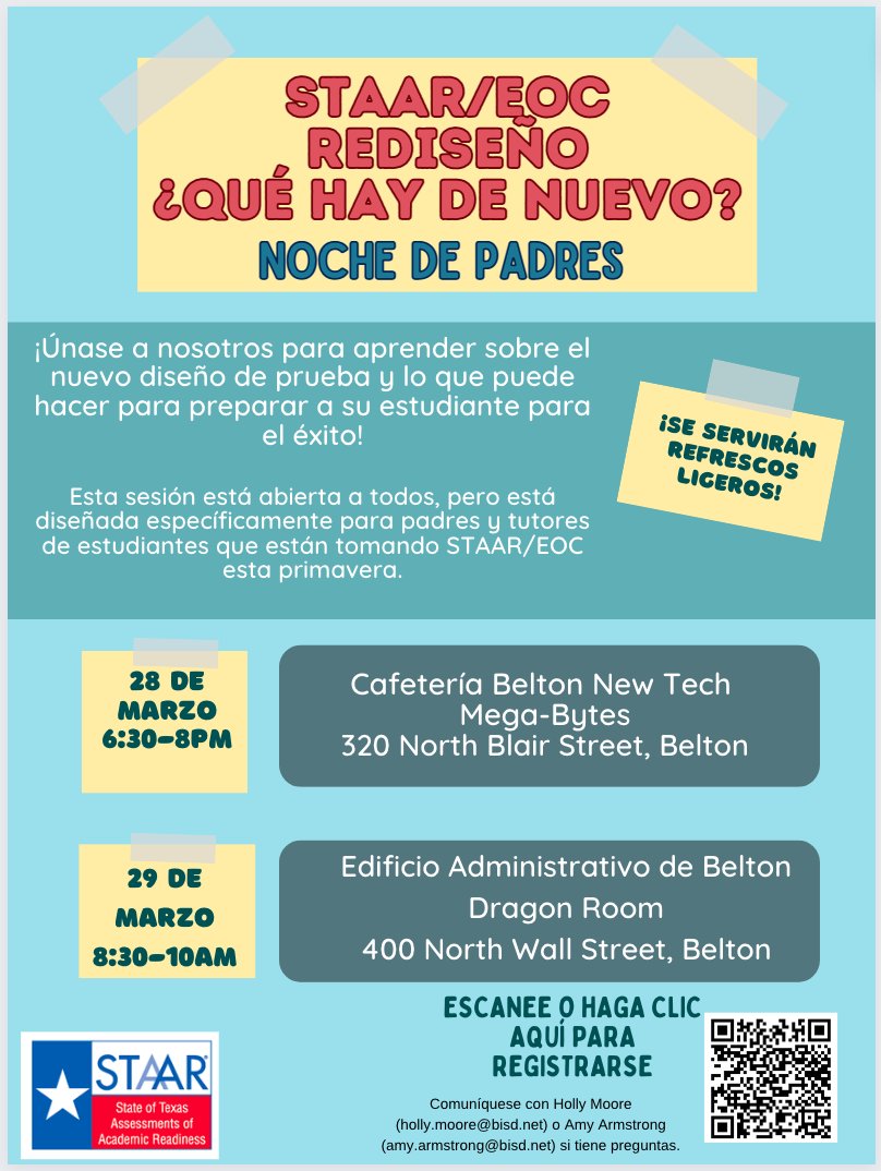 armstronga13's tweet photo. BISD Parents - Did you know that STAAR will be different this year? Come learn more about it! https://t.co/egDNWjO6B3