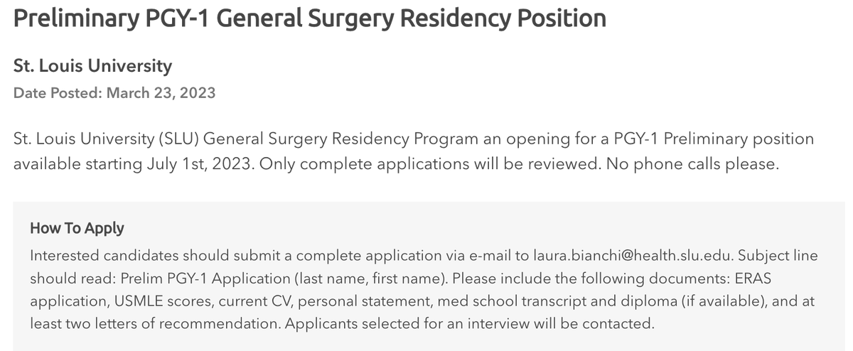 Preliminary PGY-1 #GeneralSurgery Residency 
St. Louis University @SLUSOM
Posted: March 23, 2023
Start: July 1, 2023
apds.org/education-care…
#InsideTheMatch #MedTwitter #GenSurg