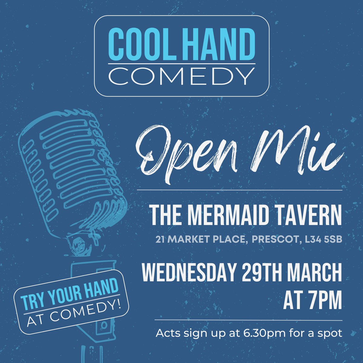 CoolHandComedy's tweet photo. Hey everyone, just a quick reminder about the new open mic next week in Prescot and a few details if you are planning on coming along.
It’s at The Mermaid Tavern in Prescot on Wednesday 29th March and sign up is at 6.30. DM me if you’re heading over for numbers please. https://t.co/Kty0wSlh80