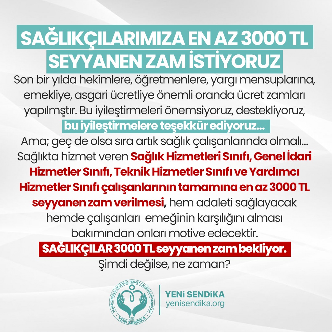 ysbmetinmemis's tweet photo. SAĞLIK ÇALIŞANLARINA 3000 TL SEYYANEN ZAM İSTİYORUZ. https://t.co/qzIkP5YNq8