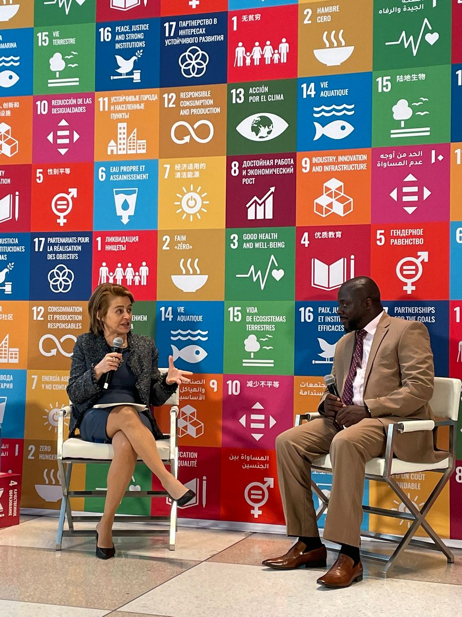 sanwatforall's tweet photo. We're at the #SDGLive #MediaZone at the #UNWaterConference.

@CatarinadeAlbuq is speaking to @BobbyWhitfiel14 on Liberia’s Presidential Compact which aims to provide drinking water for all, end open defecation and provide clear legislation on water and sanitation. https://t.co/0tpN3NIwqn