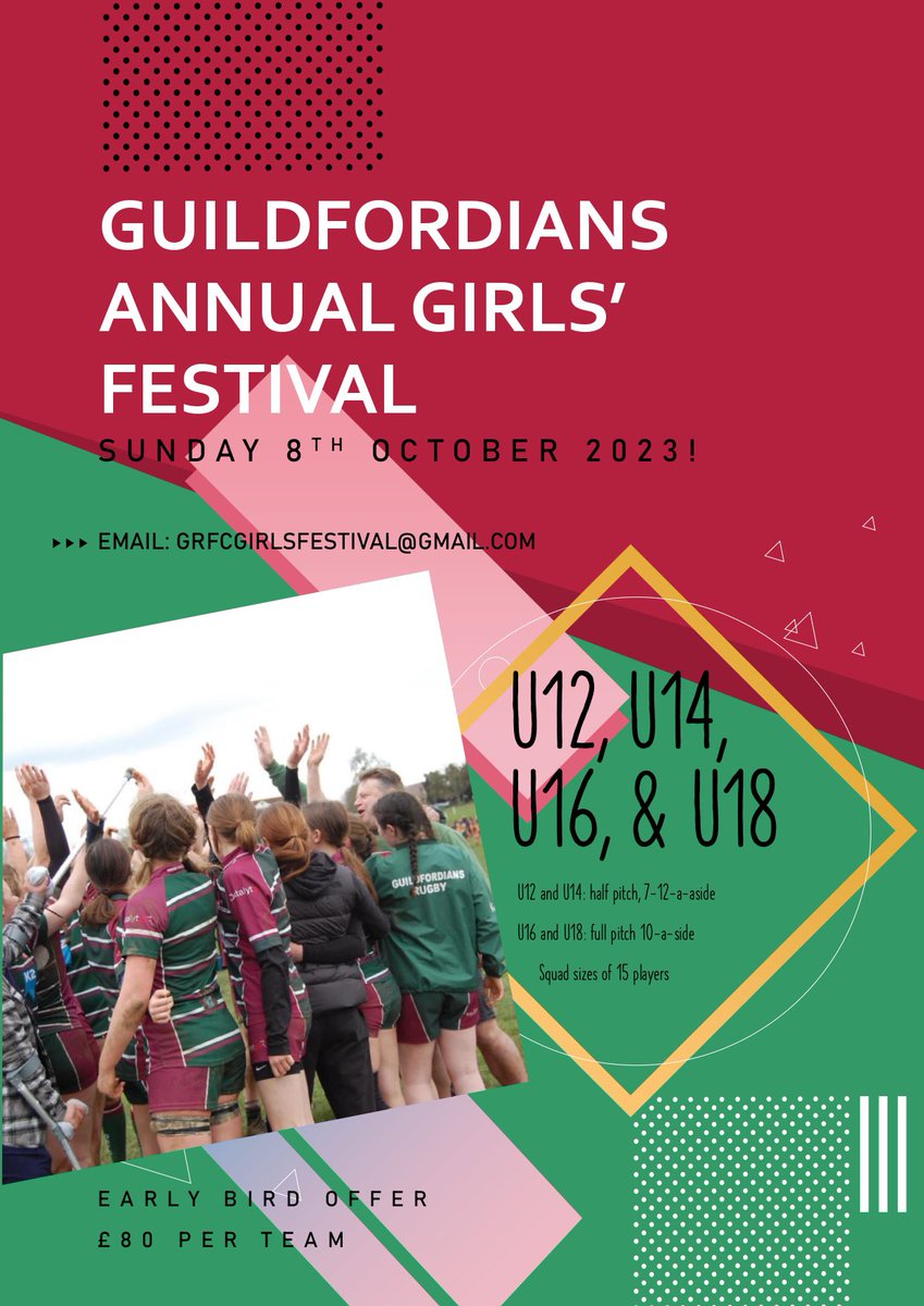 IT’S BACK! @GuildfordianRFC girls festival.. Details on the flyer to register your interest! #grassroots #girlsrugby #festival