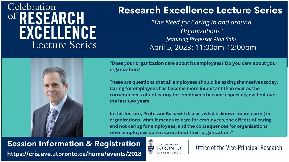 UTSCresearch's tweet photo. 👋👋👋
The next installment of our Research Excellence series returns Wednesday April 5th with Professor Alan Saks!
Register here >>> https://t.co/plmKvchSWc
#UTSC #UTSCResearch #OrganizationalBehavior https://t.co/F8B2VVWGRe