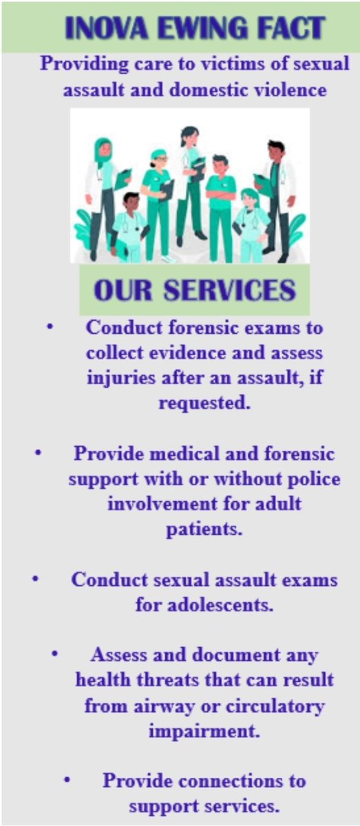 #InovaEwingFACT is here to support all survivors of abuse. If you have experienced sexual violence or domestic abuse, Inova FACT offers compassionate care, medical assessment and evidence collection, as requested.  #supportsurvivors