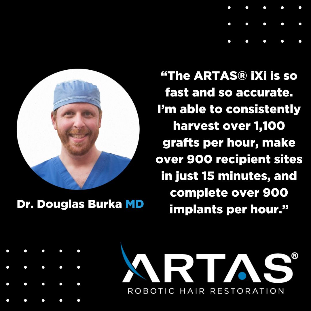 VenusHairAI's tweet photo. Board Certified Surgeon and hair restoration expert Dr. Douglas Burka of the Mane Center for Advanced Hair Restoration, was one of the first to experience the state-of-the-art technology in the new ARTAS® iXi hair restoration robot. Watch his webinar now: https://t.co/SUxdzBJJyU https://t.co/M8GafMMm1I