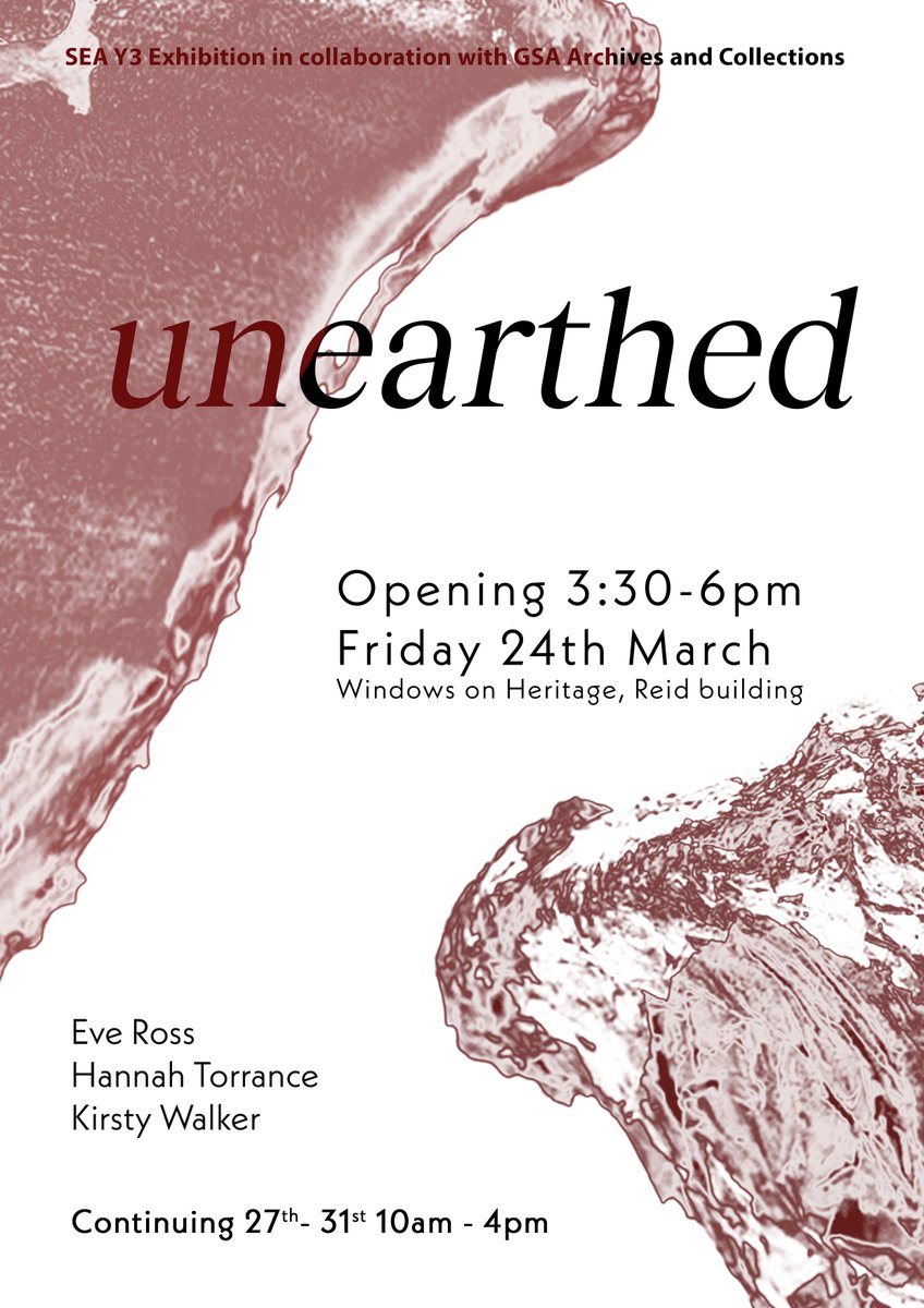 GSA Archives (@gsaarchives) on Twitter photo OPENING TOMORROW!
Unearthed - an exhibition between GSA Archives and Collections and <a href="/GSofA/">The Glasgow School of Art</a> Sculpture and Environmental Art students.
The exhibition will open to the public from 27th-31st March, 10am-4pm in the Window on Heritage exhibition centre at the Reid Building. OPENING TOMORROW!
Unearthed - an exhibition between GSA Archives and Collections and <a href="/GSofA/">The Glasgow School of Art</a> Sculpture and Environmental Art students.
The exhibition will open to the public from 27th-31st March, 10am-4pm in the Window on Heritage exhibition centre at the Reid Building.