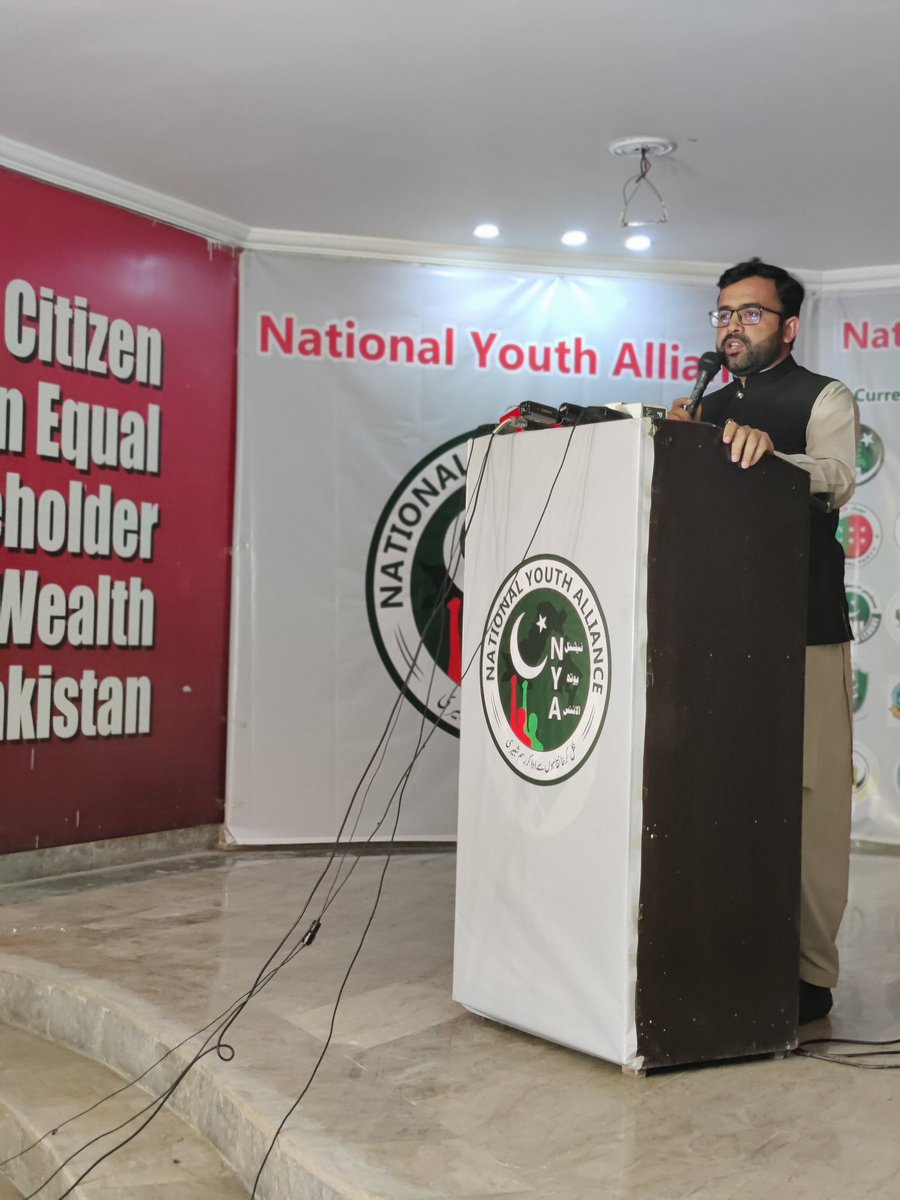 NYA_Offical's tweet photo. President Mustafi Student Movement Farhan Aziz is addressing the All Parties Youth Conference on Political Uncertainty in Pakistan https://t.co/tXFw5MLslE