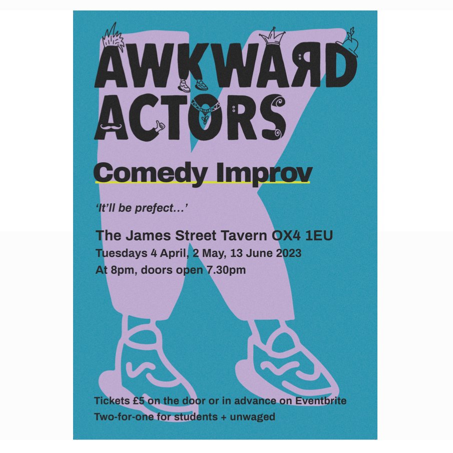 awkward_actors's tweet photo. Awkward Actors Live Shows! 

Come see our Improvised Comedy Show at James Street Tavern at 8pm on the 4th April, 2nd May, 13th June. 

Tickets: £5 on the door, 2for1(students and unwaged) or in advance from Eventbrite.

 @JamesStTavern # improv #comedy #oxford #jamessttavern https://t.co/MBp5kAEdT7