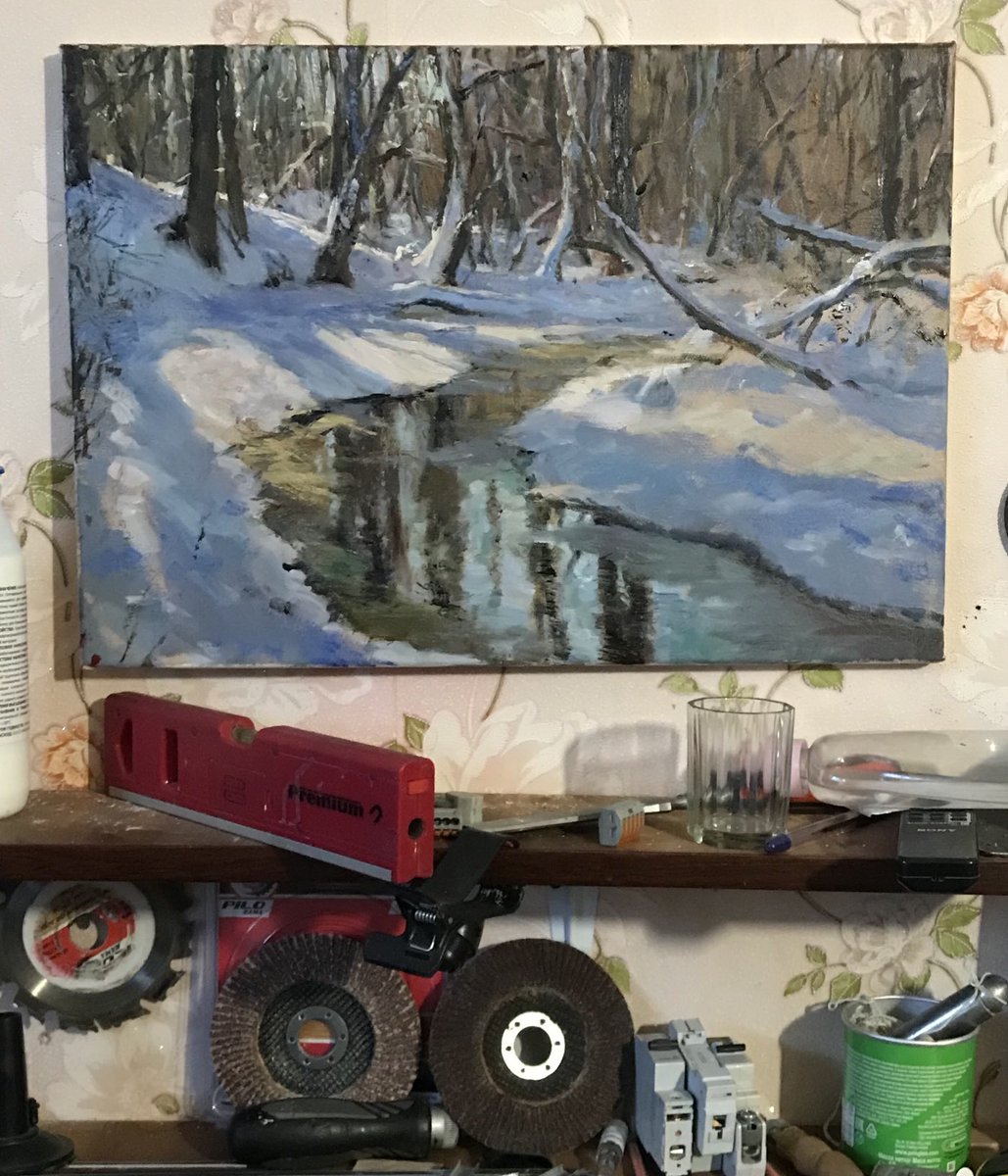 ispolins1's tweet photo. river spring winter room canvas oil circles under the eyes and on the wall. #nft #artnft #nftoken #nonfungibletoken #blockchain #digitalartists #nftcollection https://t.co/nHiMThTg0L