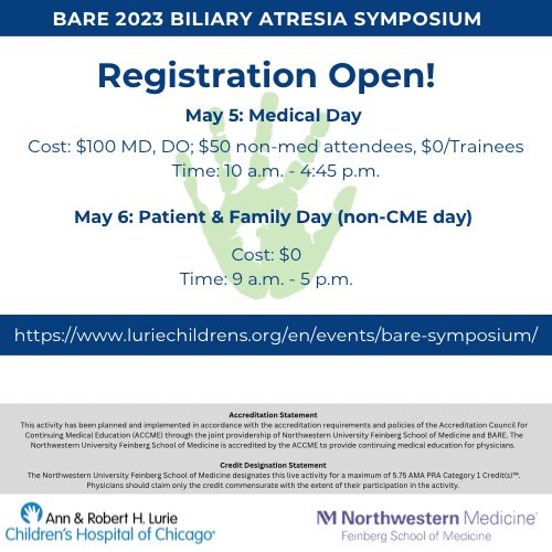 Join us for the first-ever BARE Biliary Atresia Symposium! This two-day symposium will focus on important topics in the field of pediatric GI/Hepatology &amp; provide a day dedicated to the Patients and Families of Biliary Atresia. Use the link to register: luriechildrens.org/en/events/bare…
