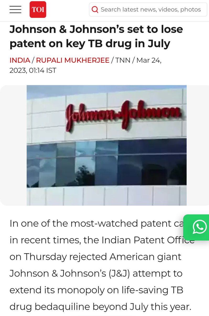 India finally can get generic Bedaquiline to fight MDR TB. Indian companies can make this at a fraction of the cost and save lot of people from TB.
#Tuberculosis #EndTB #TB #bedaquiline #MDRTB #infection #InfectionControl #infectiousdisease