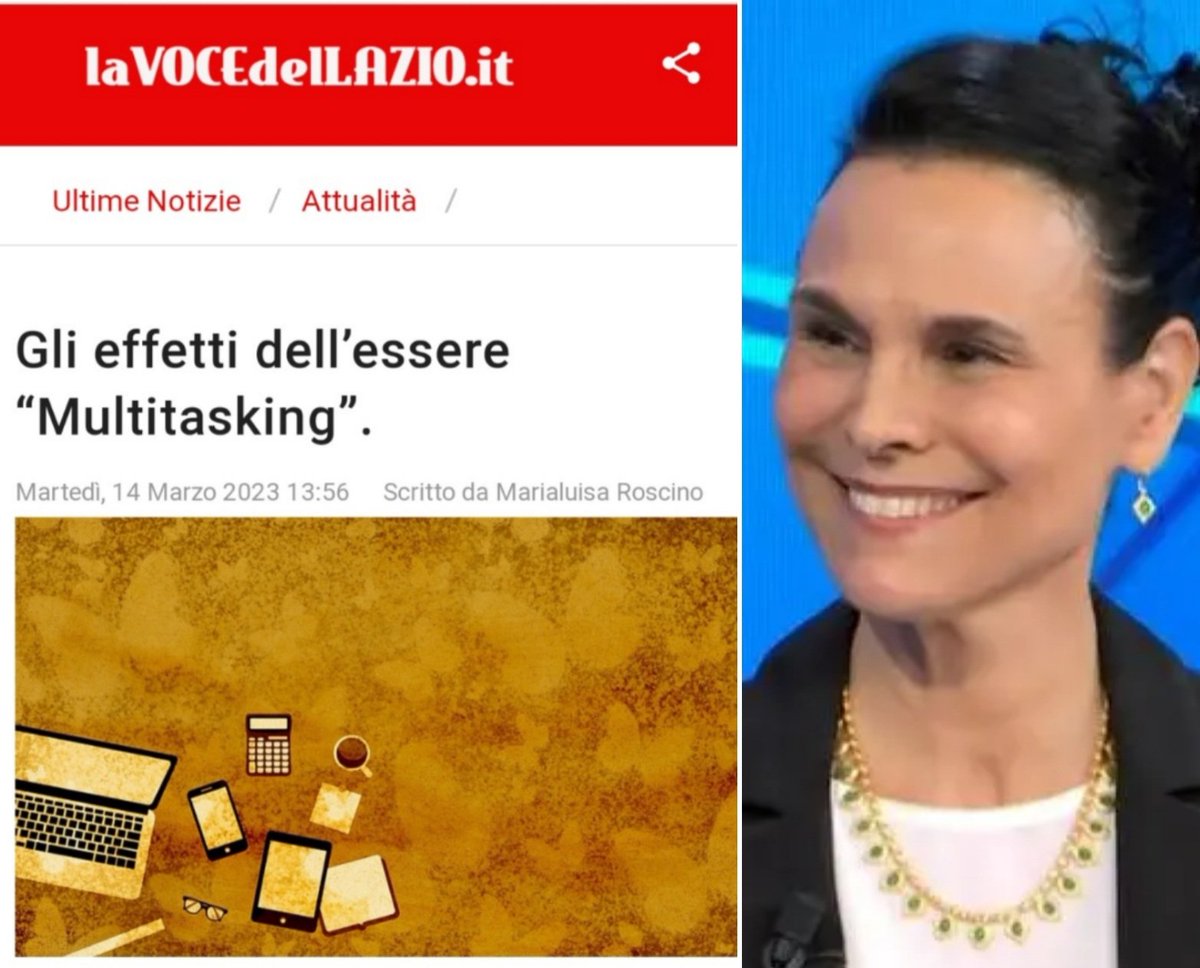 Biospyche's tweet photo. Gli effetti dell’essere “Multitasking”. Ne parliamo con la psicoanalista Adelia Lucattini di @spi1925 e @IPAonline

Intervista di @MariRoscino

Su @lavocedellazio - Attualità 
 https://t.co/Wcw7A1ETxM

Foto: Rai 2 - Check Up

#VentagliDiParole 
#multitasking 
#donne
#14marzo https://t.co/M6ywv0r4cX