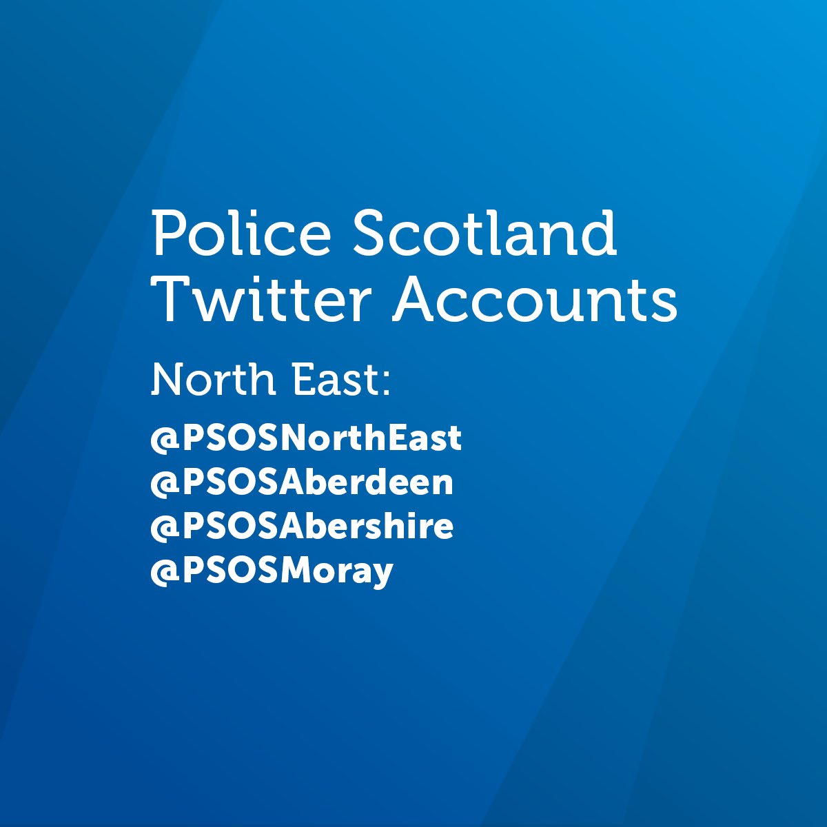 PSOSAbershire's tweet image. We’ve changed our Twitter names in the North East. Our handle has changed from @ShireNPolice to @PSOSAbershire. This account now covers all of Aberdeenshire.
See all of our profiles for the North East, and follow for your local updates ⬇️📣