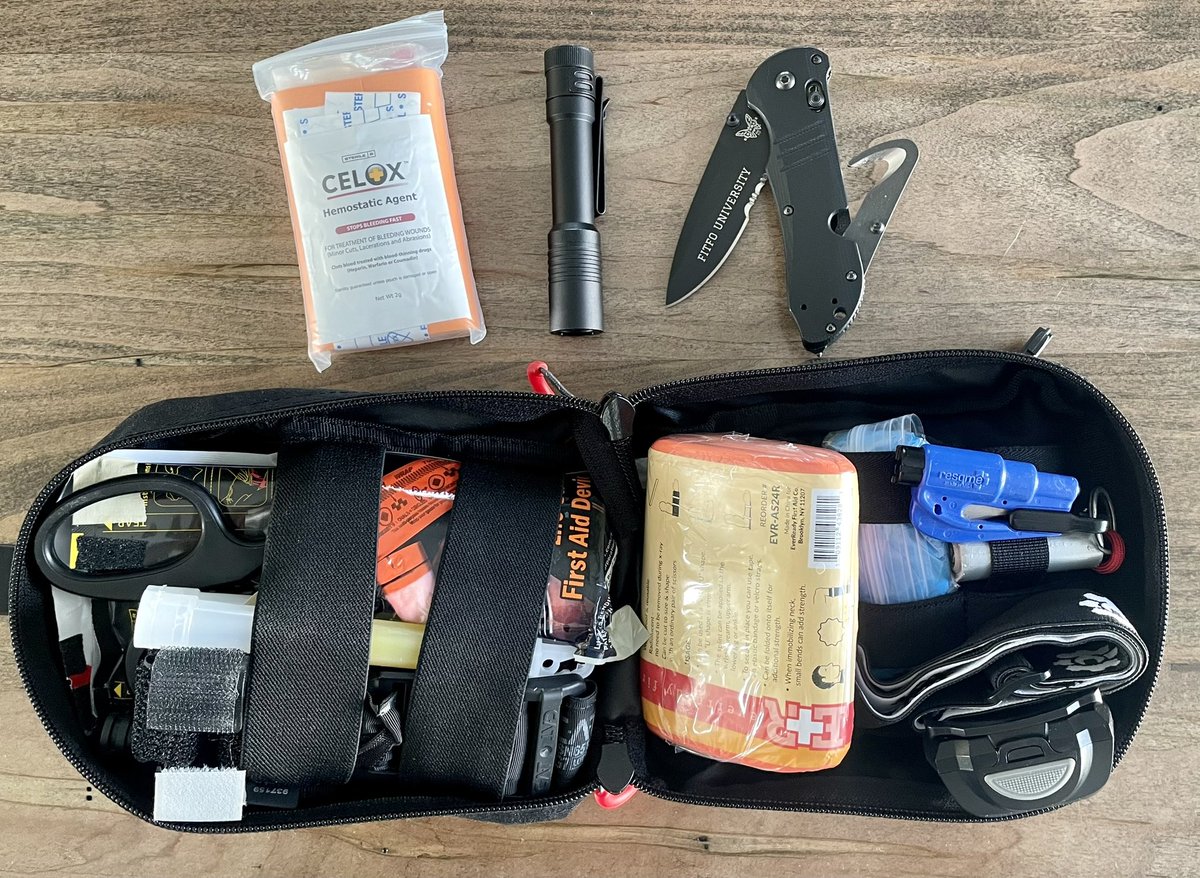 Med Kit Considerations - Two things that I highly recommend adding to your kit: a headlight and a vehicle emergency tool (<a href="/resqmeinc/">resqme</a> shown) 
Simply put, most bad things happen at night or at times of low visibility, and as it relates to EP, most bad things happen in or around