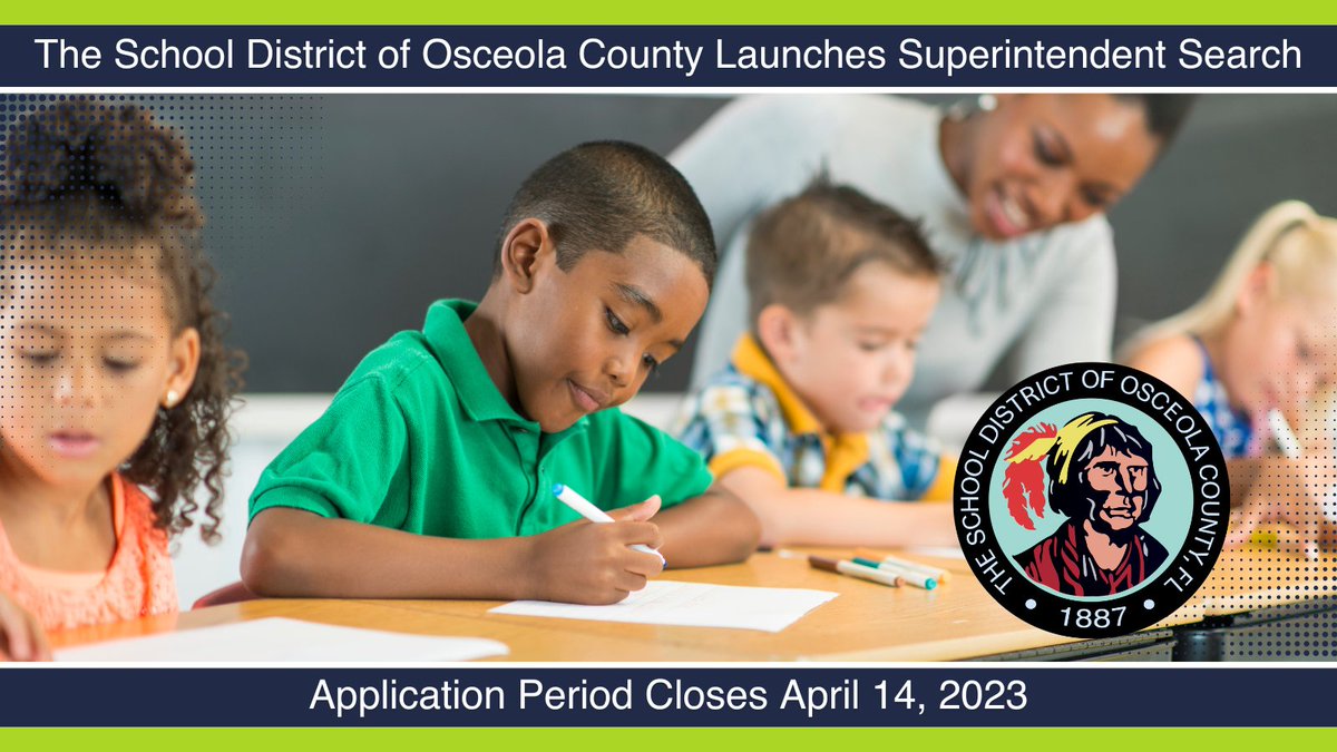 FLSchoolBoardsAssoc (@flschoolboards) on Twitter photo The School District of Osceola County is looking for their next Superintendent. The application period is now open and will close April 14, 2023. 
Details regarding the position and how to apply can be found here: osceolaschools.net/domain/5949 The School District of Osceola County is looking for their next Superintendent. The application period is now open and will close April 14, 2023. 
Details regarding the position and how to apply can be found here: osceolaschools.net/domain/5949